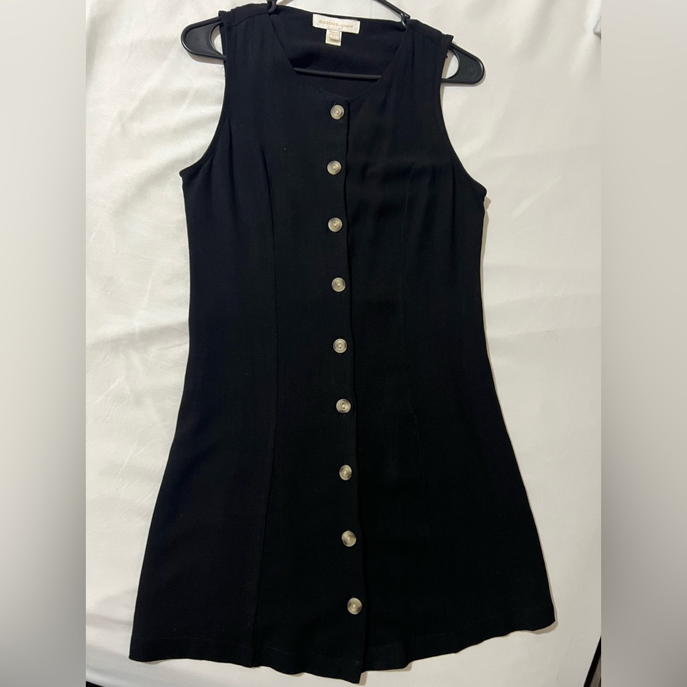 Monteau Black Sleeveless Button-Front Mini Dress